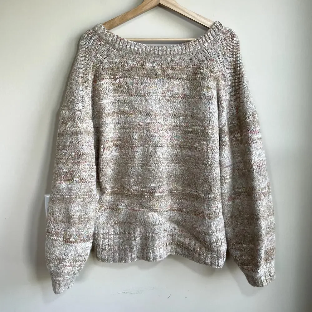 J.Crew wool alpaca blend knit v-neck chunky tan sweater women's size XL warm‎